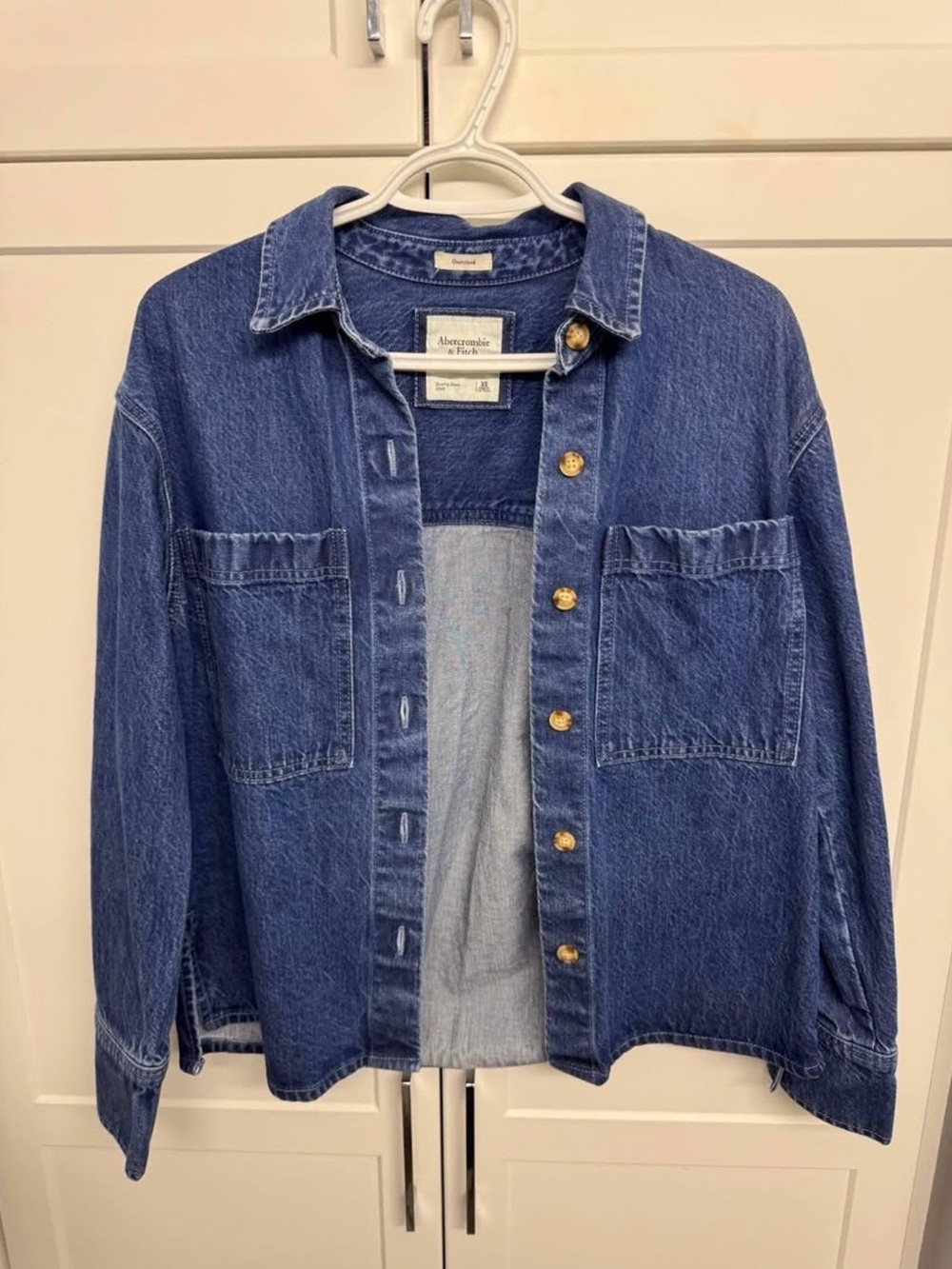 Abercrombie & Fitch Dark Blue Denim Button-Front Shacket